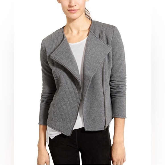 Athleta Belvedere Jacket Moto Style Grey Fleece Lined Asymmetrical Zip Front - Picture 1 of 16